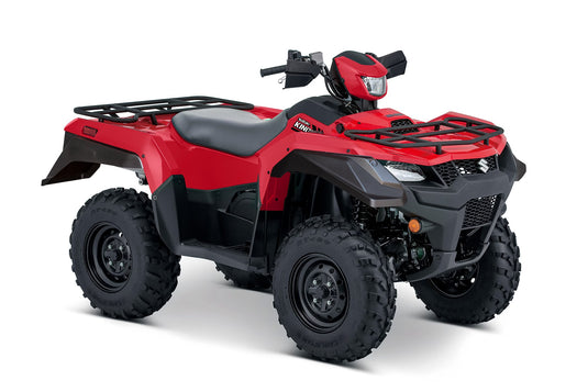 Red and black 2026 Suzuki KingQuad 750 Power Steer ATV on a white background